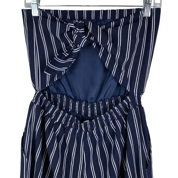 Lulus Jumpsuit Saltwater and Sun Navy Blue Striped Strapless Midi Women’s M - Picture 9 of 13
